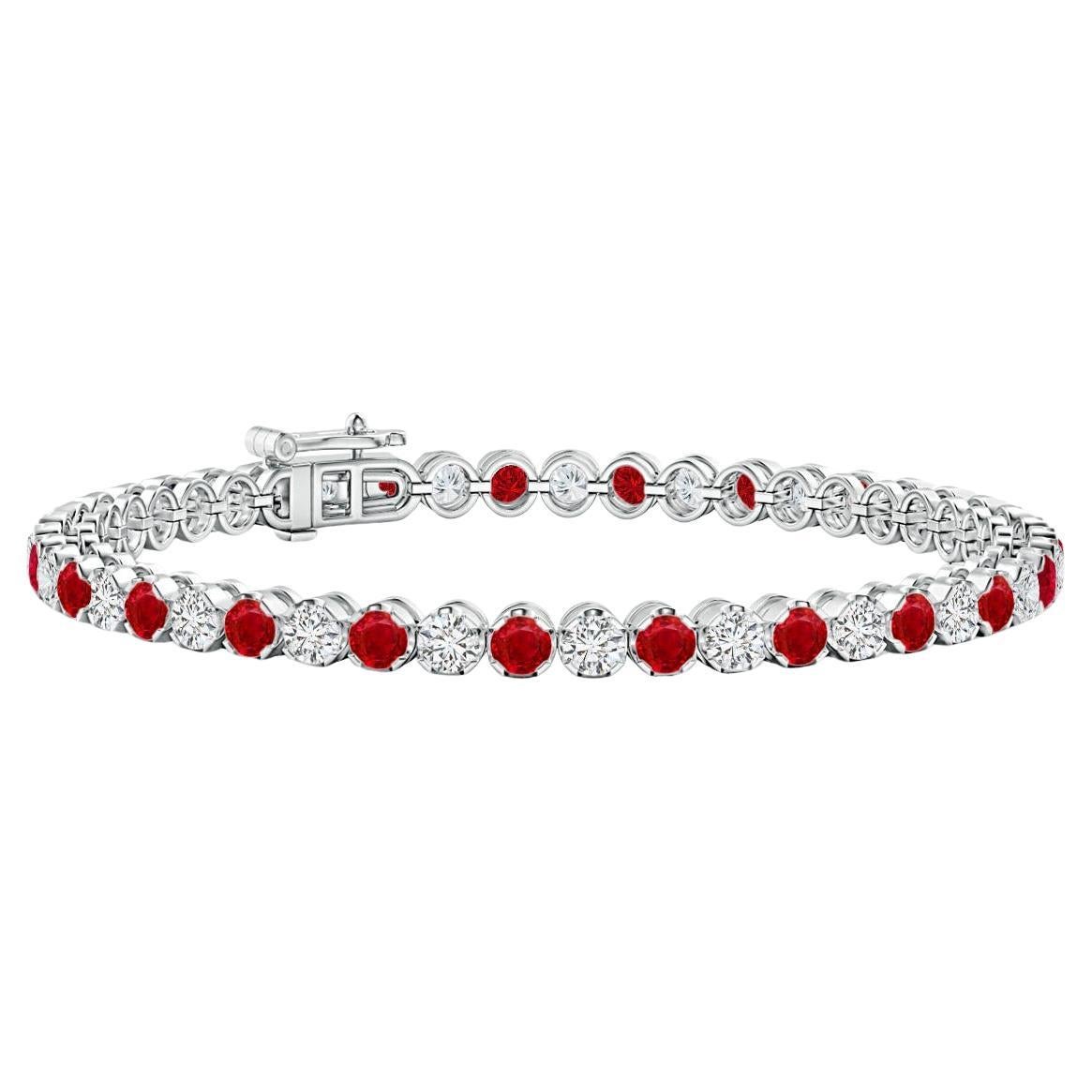 Angara Pulsera de Tenis Clásica Natural Redonda de 3,6 ct de Rubí y Diamantes en Oro de 14K en venta