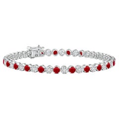 Angara Pulsera de Tenis Clásica Natural Redonda de 3,6 ct de Rubí y Diamantes en Oro de 14K