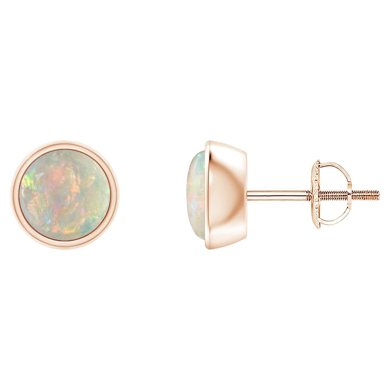 Angara Natural Bezel-Set Round Cabochon 1ct Opal Stud Earrings in 14K Solid Gold