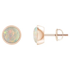 Angara Natural Bezel-Set Round Cabochon 1ct Opal Stud Earrings in 14K Solid Gold