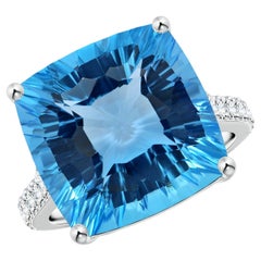 Angara 16.45ct GIA Certified Cushion Swiss Blue Topaz Ring in 14K Gold