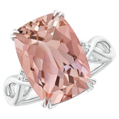 Angara Natural Cushion 5.7 ct Morganite Crossover Ring with Diamond in 14K Gold