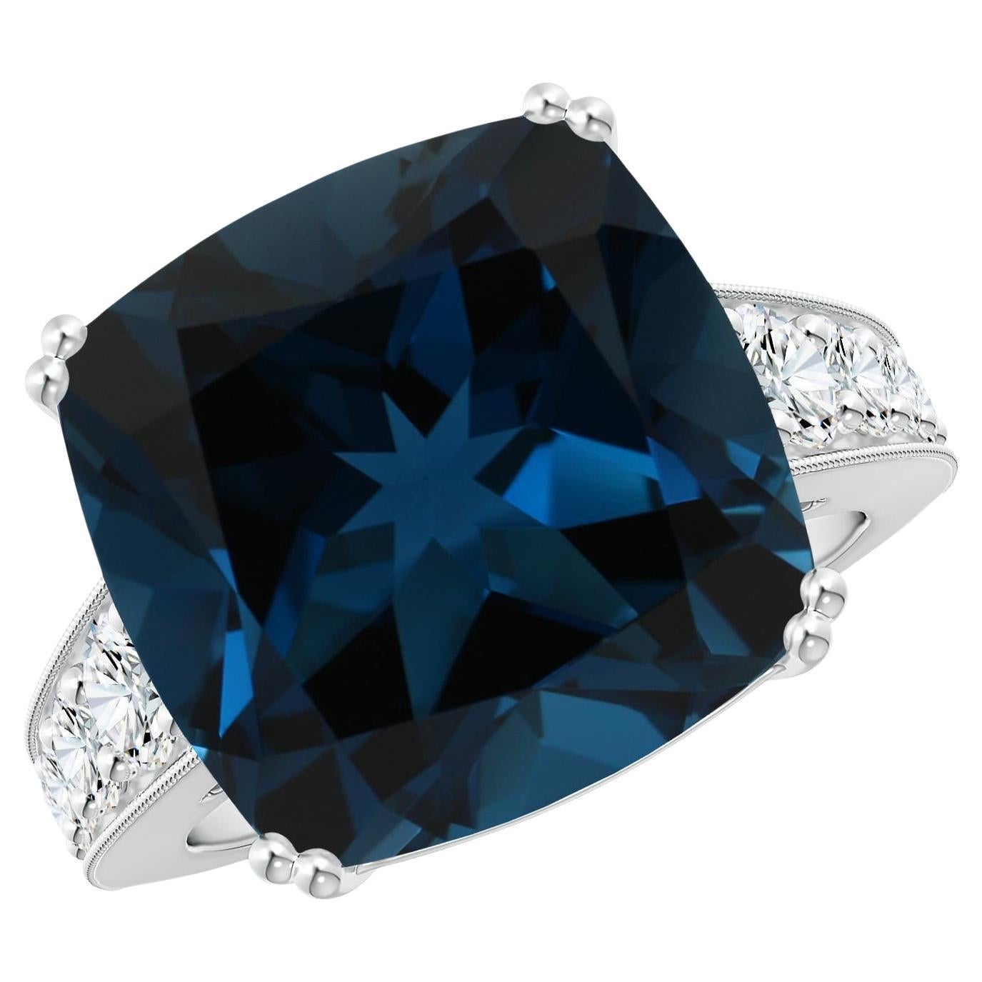 Angara Anillo de oro de 14 quilates con topacio azul de Londres de 14,43 quilates, natural y certificado por el GIA