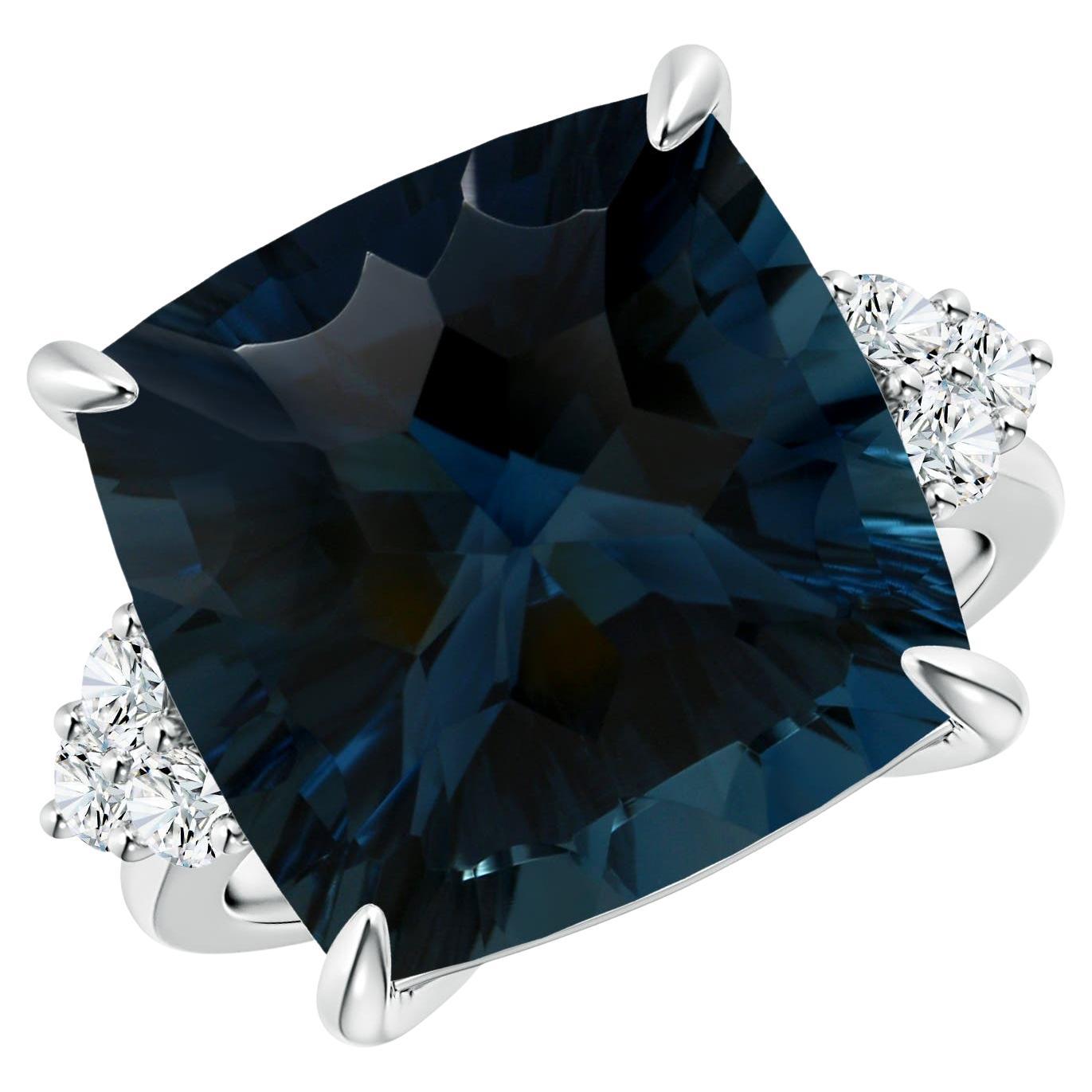 Angara Anillo de oro de 14 quilates con topacio azul de Londres de 16,12 quilates, natural y certificado por el GIA