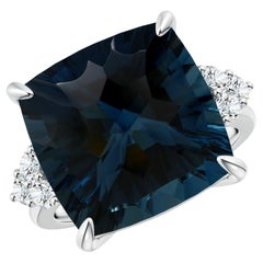 16.12ct GIA Certified Cushion London Blue Topaz Ring in 14K Gold