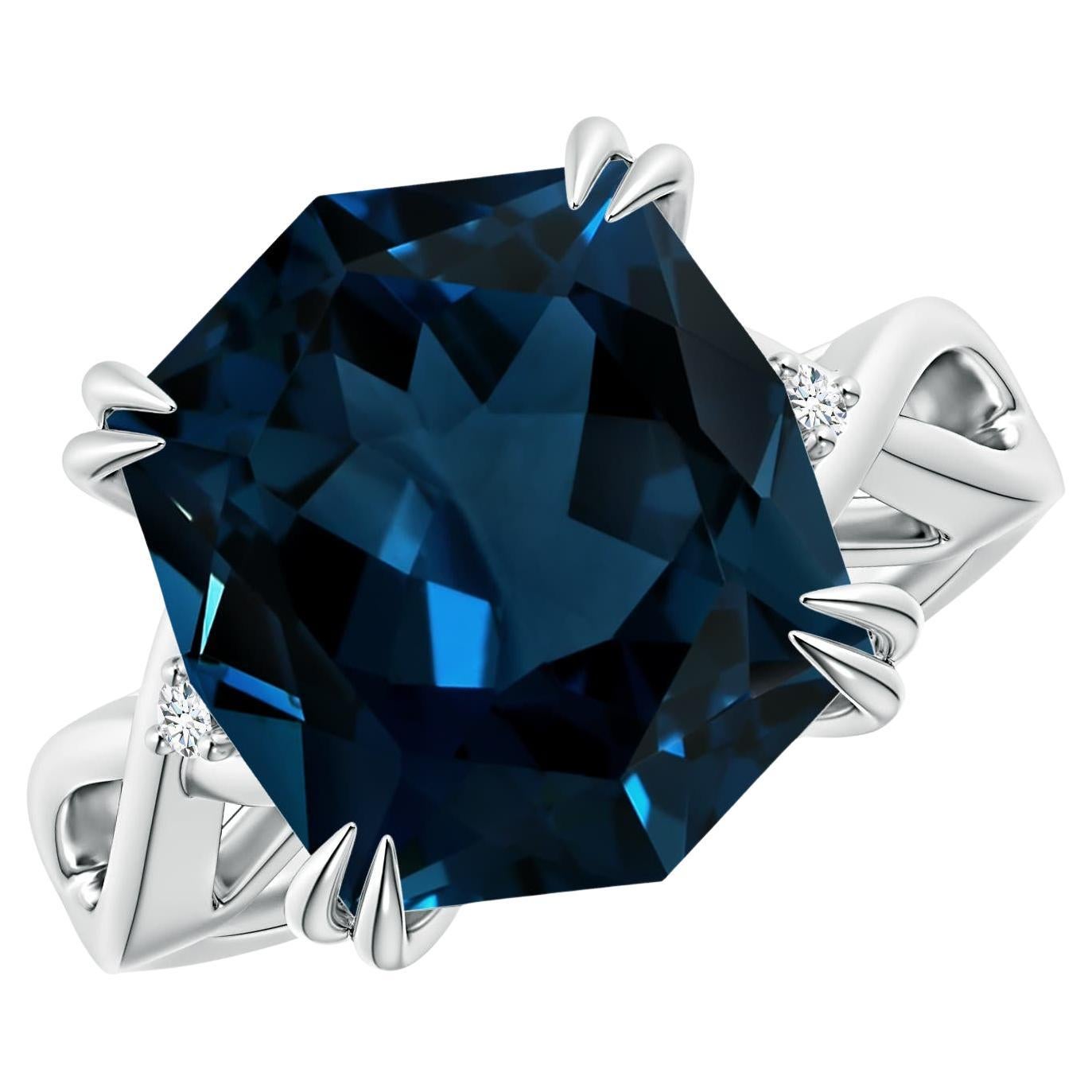 Angara Anillo de oro de 14 quilates con topacio azul de Londres de 9,18 quilates, natural y certificado por el GIA en venta