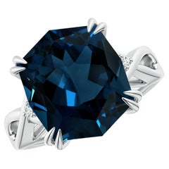 Angara Natural GIA Certified Cushion 9.18 ct London Blue Topaz Ring in 14K Gold