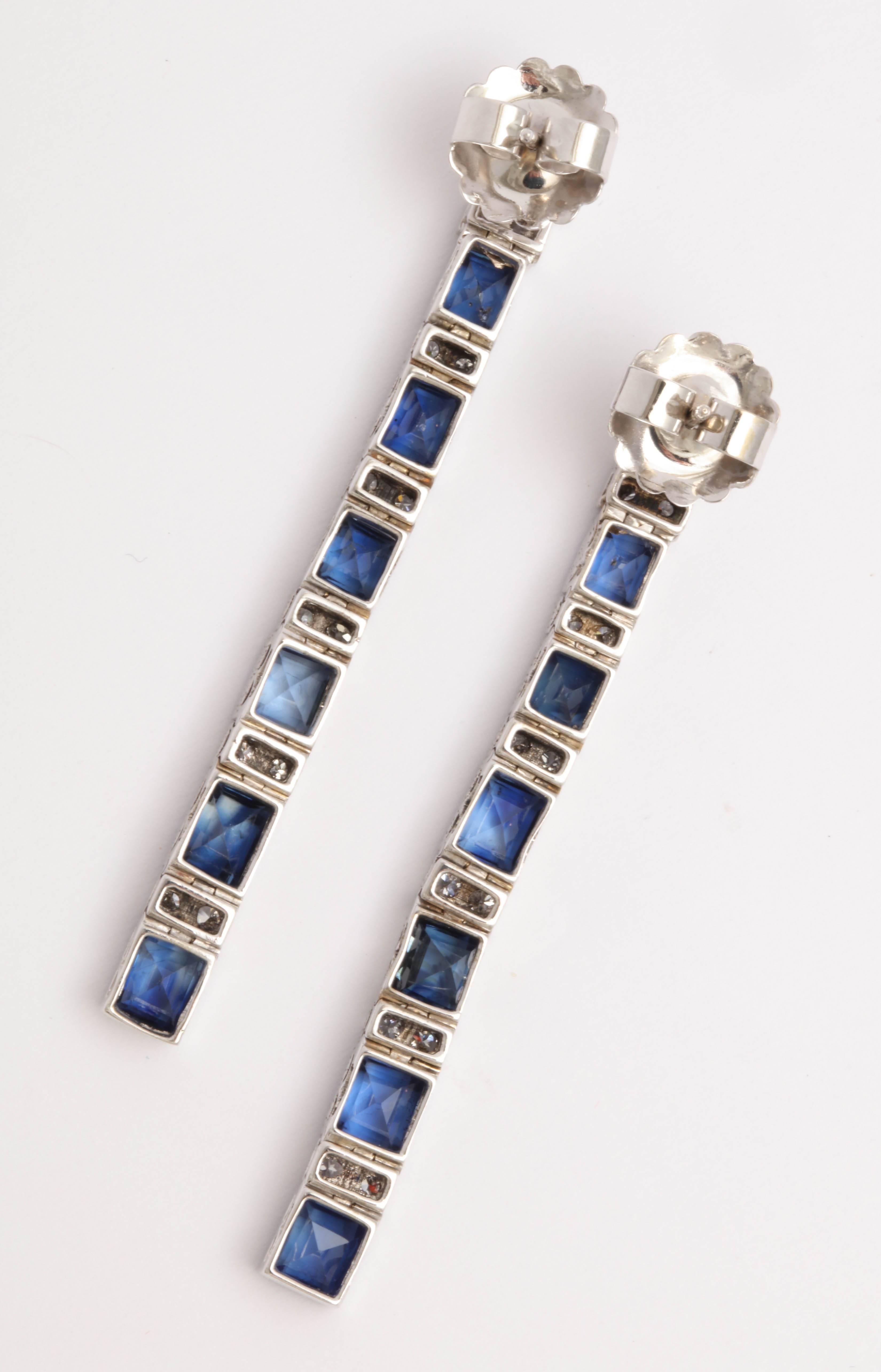 Art Deco Diamond Sapphire Dangle Earrings In Excellent Condition In New York, NY