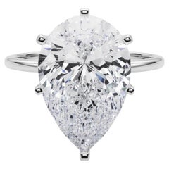 GIA 5.01ct Pear Slim Band Prong Set Solitaire 18K White Gold Diamond Ring