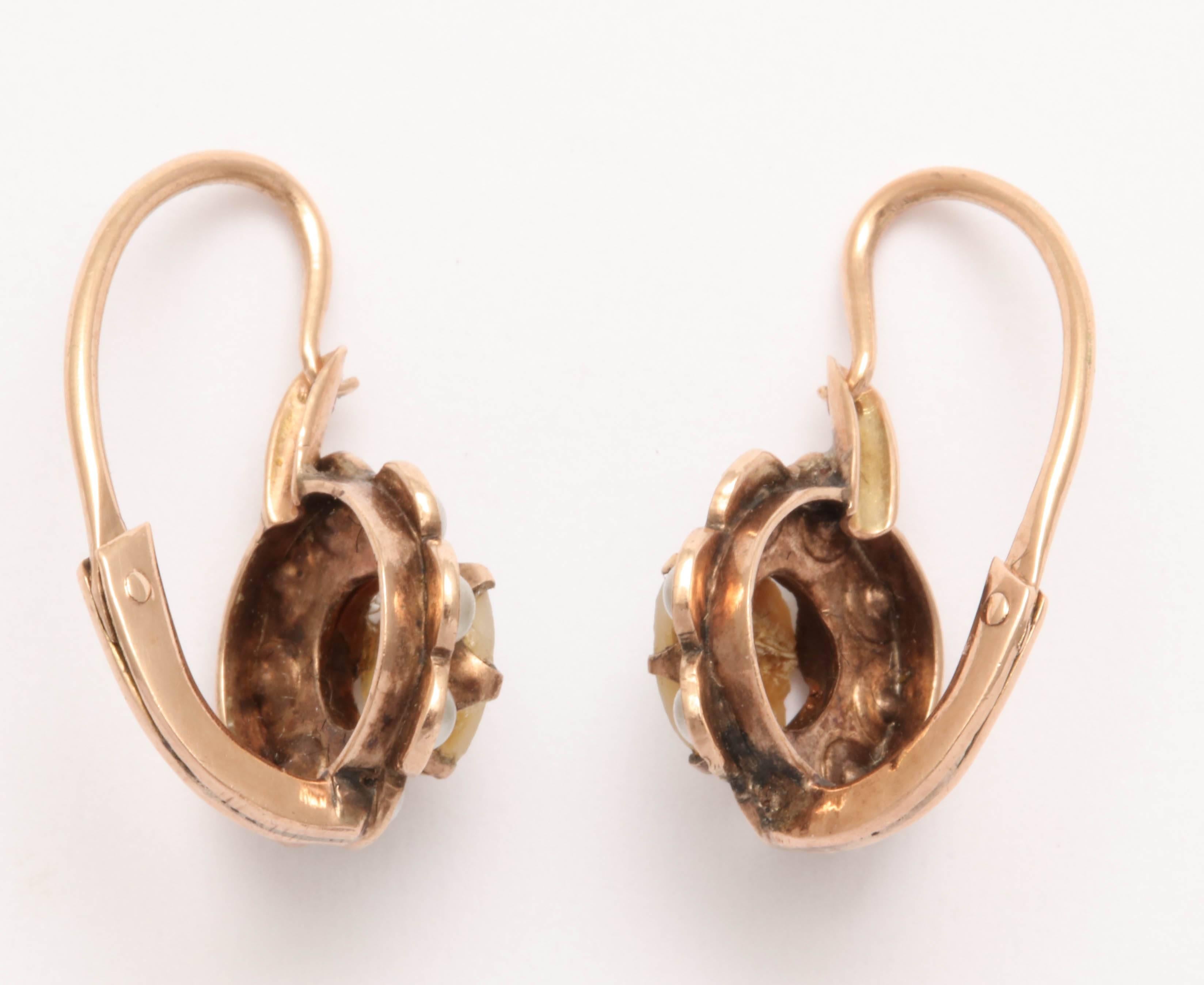 Victorian Rose Gold and Pearl Cluster Earrings