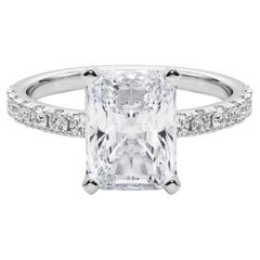 GIA 3ct Solitario radiante con mezza eternità Anello con diamanti in oro bianco 18 carati