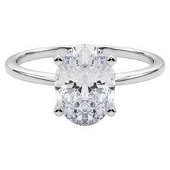 GIA 3.01ct Oval Slim Band Prong Set Solitaire 18K White Gold Diamond Ring