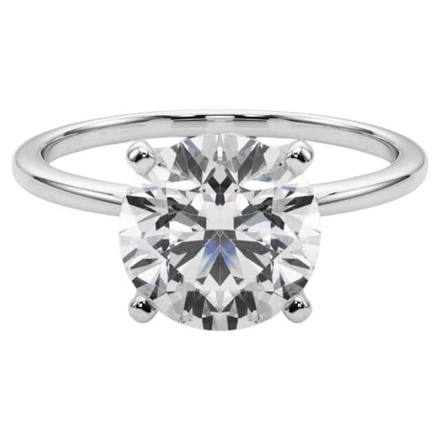 GIA 3,43ct Anello con diamante rotondo a fascia sottile con solitario incastonato in oro bianco 18 carati