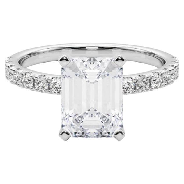 GIA 3.01ct Esmeralda Solitaria con Media Eternidad Anillo de Diamantes de Oro Blanco de 18K