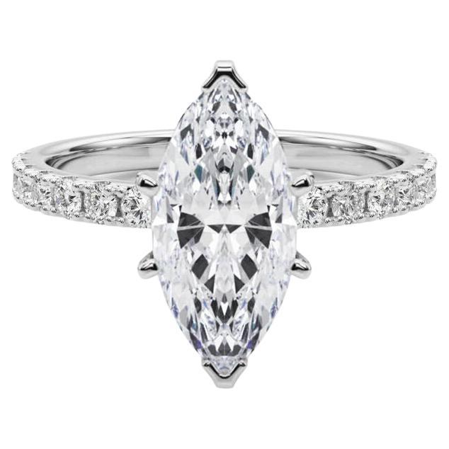 GIA 4.01ct Marquise Solitaire avec Demi-Eternité Bague diamant en or blanc 18K