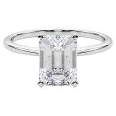 GIA 3,01ct Smaragd Slim Band Prong Set Solitär 18K Weißgold Diamantring