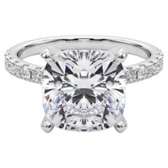 GIA 6.01ct Cushion Solitaire with Half Eternity 18K White Gold Diamond Ring