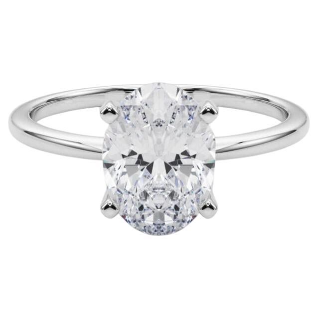GIA 4,01ct Oval Slim Band Prong Set Solitaire in oro bianco 18K Diamond Ring