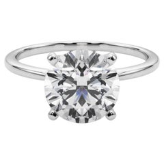 GIA 4.01ct Round Slim Band Prong Set Solitaire 18K White Gold Diamond Ring