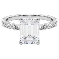 GIA 3.5ct Emerald Solitaire with Half Eternity 18K White Gold Diamond Ring