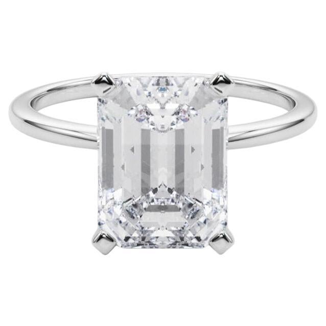 GIA 5,71ct Smaragd Slim Band Prong Set Solitär 18K Weißgold Diamantring