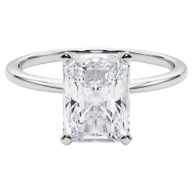 GIA 3.01ct Radiant Slim Band Prong Set Solitaire 18K White Gold Diamond Ring