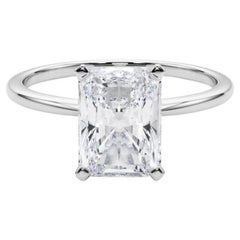 GIA 3.01ct Radiant Slim Band Prong Set Solitaire 18K White Gold Diamond Ring