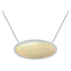 Angara Art Deco natürlichen GIA zertifiziert Oval 19,55 ct Opal Halskette in 14K Gold