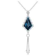 Angara Natural GIA Certified 12.33ct London Blue Topaz Pendant in 14K Solid Gold