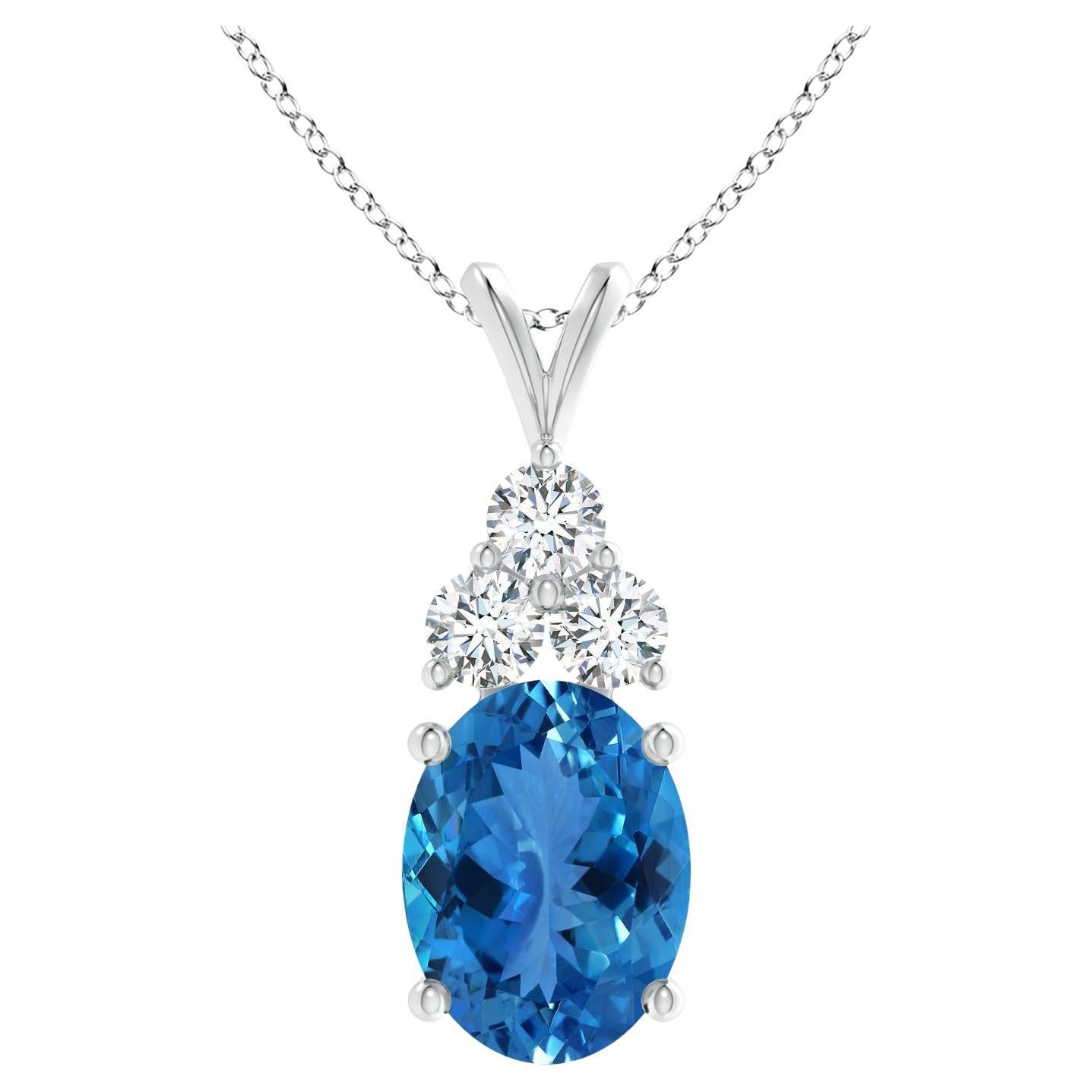 Angara Natural GIA Certified 6.85 ct Aquamarine Solitaire Pendant in 14K Gold