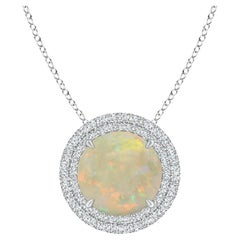 Angara Natural GIA Certified 2.08 ct Opal Double Halo Pendant in 14K Solid Gold