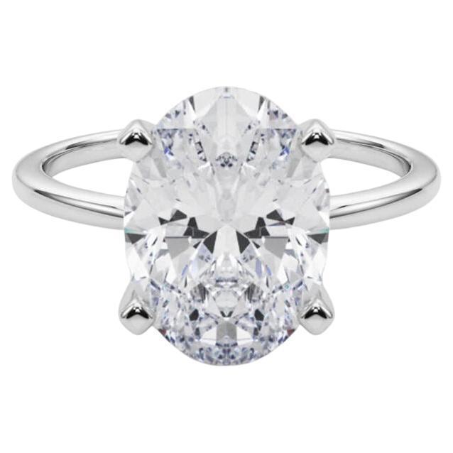 GIA 5,71ct Oval Slim Band Prong Set Solitaire in oro bianco 18K Diamond Ring