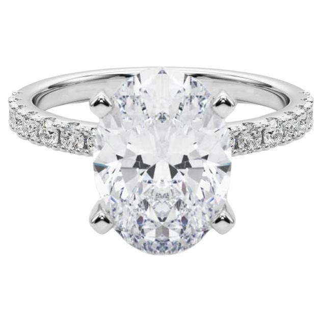 GIA 5.01ct Oval Solitaire with Half Eternity 18K White Gold Diamond Ring