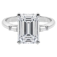 GIA 5.03ct Emerald Three-Stone Tapered Baguette 18K White Gold Diamond Ring