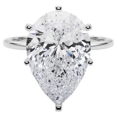 GIA 7.01ct Pear Slim Band Prong Set Solitaire 18K White Gold Diamond Ring