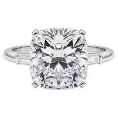 GIA 6ct Cushion Three-Stone Tapered Baguette 18K White Gold Diamond Ring