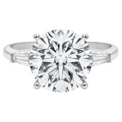 GIA 6ct Round Three-Stone Tapered Baguette 18K White Gold Diamond Ring