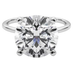 GIA 6.11ct Round Slim Band Prong Set Solitaire 18K White Gold Diamond Ring