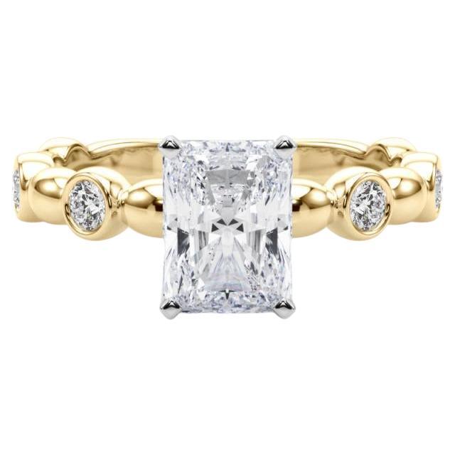 GIA 2.51ct Radiant Side Stone Bezel Band Solitaire Yellow Gold Diamond Ring