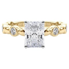 GIA 2.51ct Radiant Side Stone Bezel Band Solitaire Yellow Gold Diamond Ring