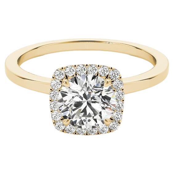 GIA Certified 1,5 Carat Cushion Halo Round Anello con diamanti in oro giallo 18K