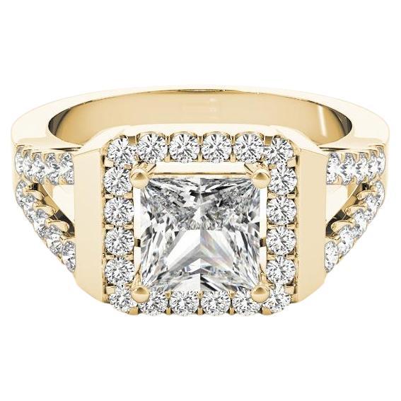 GIA 1,5ct Anello con diamante quadrato Princess Cushion Halo Cathedral in oro giallo 18K