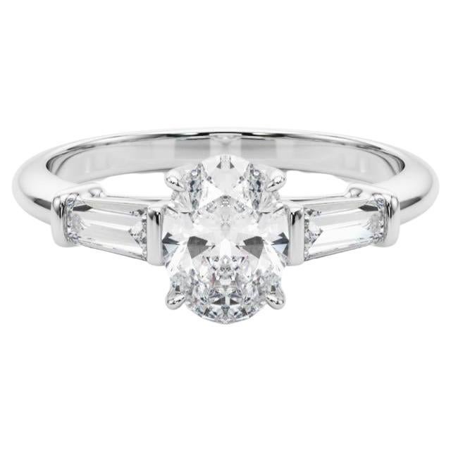 GIA Certified 1 Carat Oval
Baguette Classic 3-Stone Diamond Ring