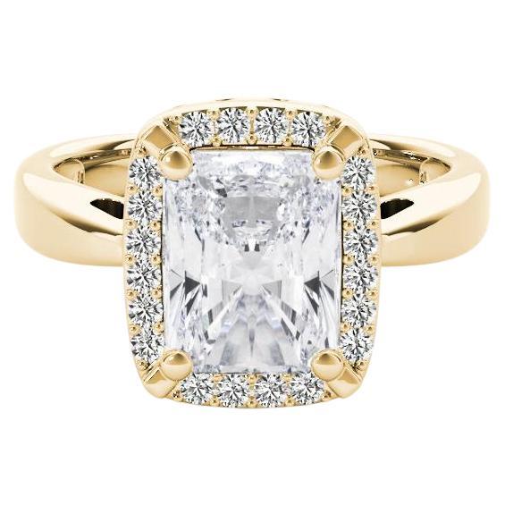 Bague en or jaune 18 carats certifiée GIA de 1,51 carat Radiant Halo Antique