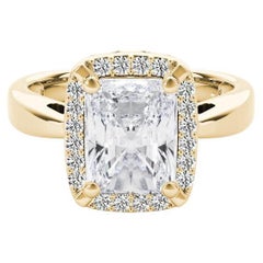 Bague en or jaune 18 carats certifiée GIA de 1,51 carat Radiant Halo Antique