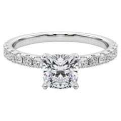 GIA 1.2ct Cushion Solitaire avec Demi-Eternité Bague diamant en or blanc 18K