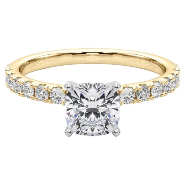 GIA 1.5ct Cushion Solitaire avec Demi-Eternité Bague diamant en or jaune 18K
