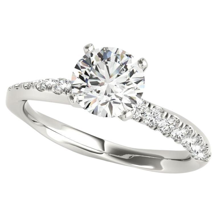 GIA Certified 2ct Round Twisted Pave Band Solitaire Platinum Diamond Ring