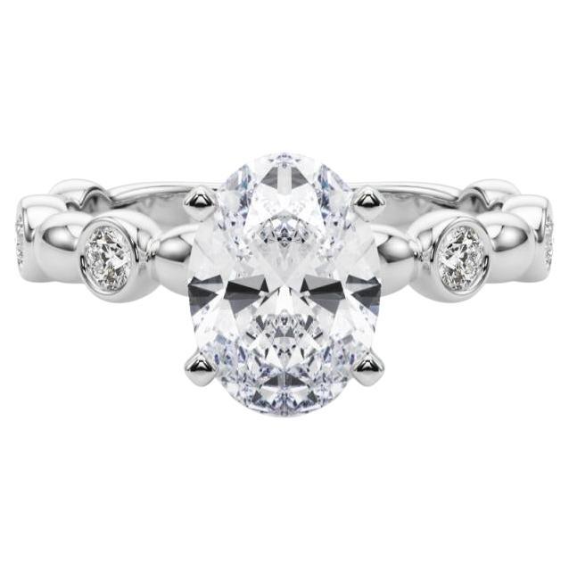 GIA 1.81ct Oval Side Stone Bezel Band Solitaire Diamond Ring