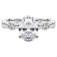 GIA 2.01ct Oval Side Stone Bezel Band Solitaire White Gold Diamond Ring